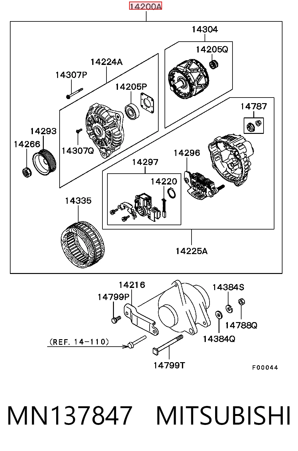 MN137847 Mitsubishi Alternador de coche