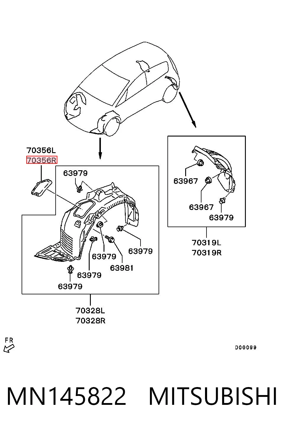 Tapa de guardabarros delantero derecho MN145822 MITSUBISHI