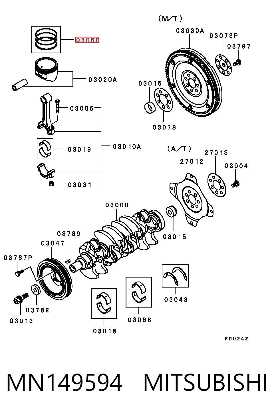 MN149594 Mitsubishi Juego de anillos de pistón para 1 cilindro, STD