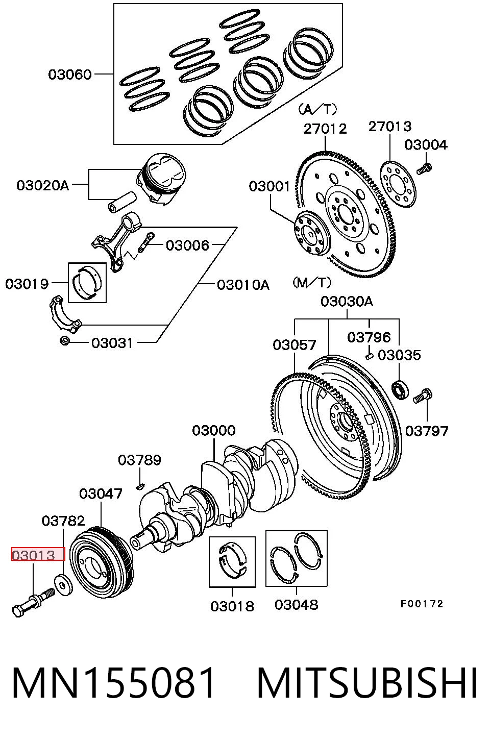 Perno de la polea del cigüeñal MN155081 MITSUBISHI