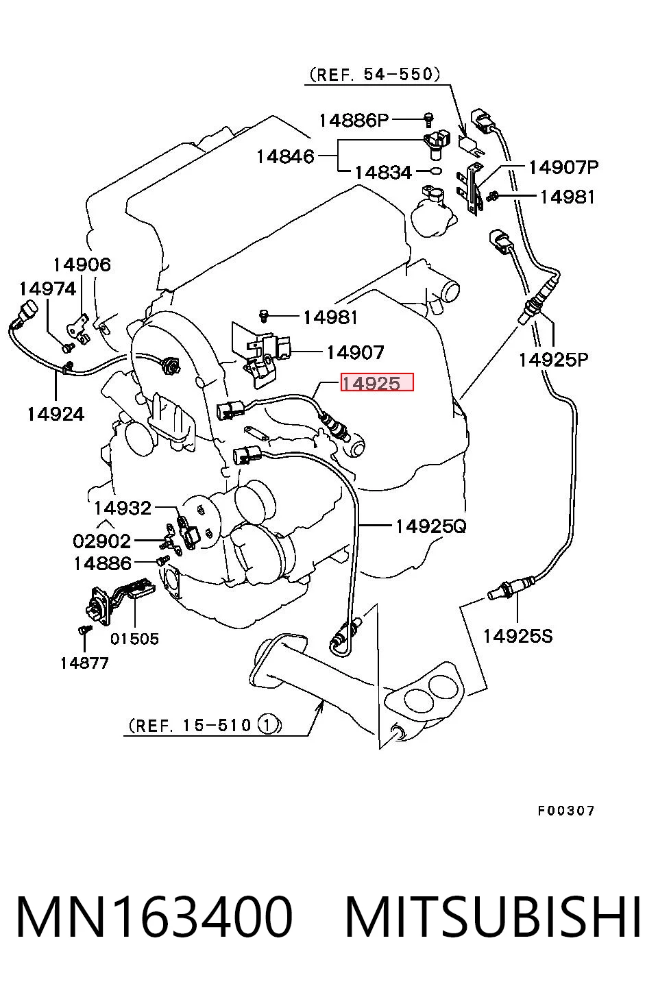 MN163400 Mitsubishi Sensor de oxígeno previo al catalizador