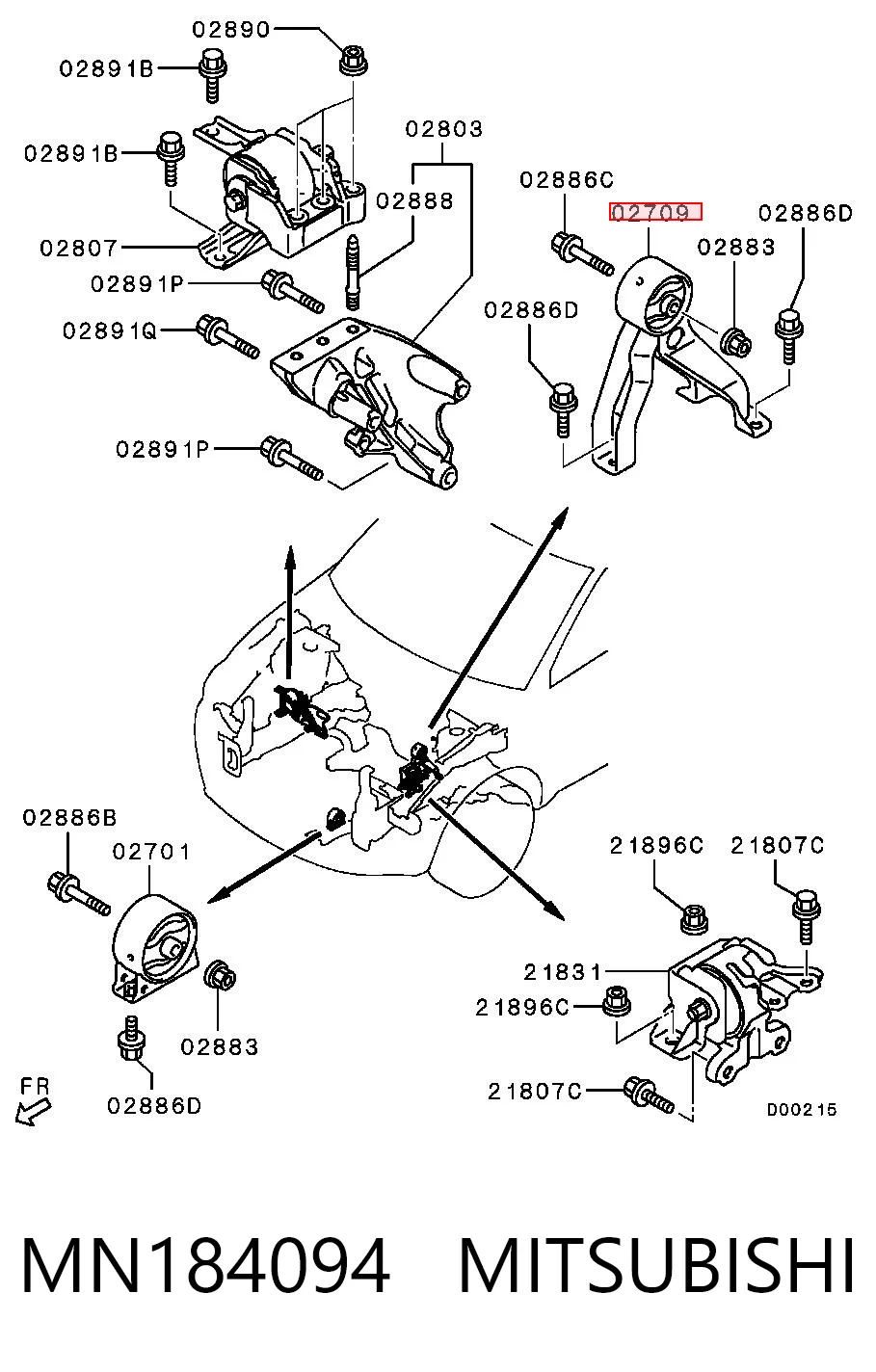 MN184094 Mitsubishi Soporte trasero derecho del motor