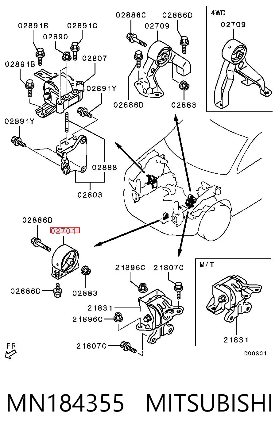 MN184355 Mitsubishi Soportes de motor delantero