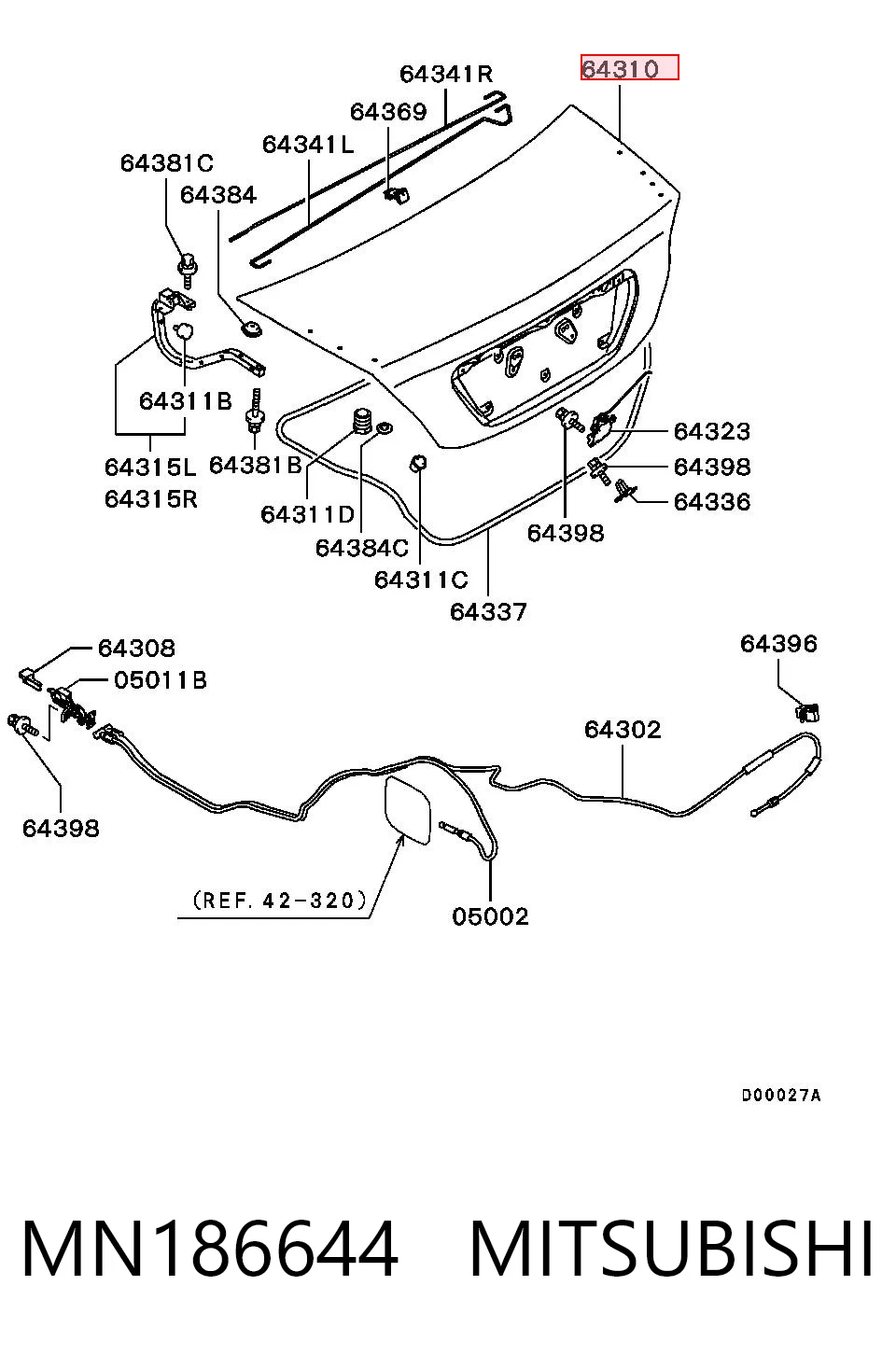 Tapa del maletero MN186644 MITSUBISHI