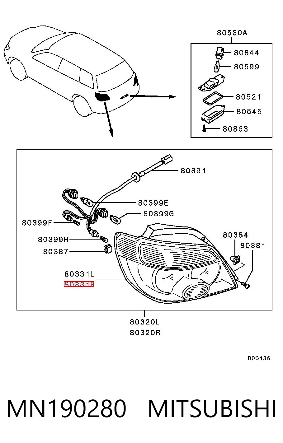 Piloto trasero derecho Mitsubishi Outlander I SUV (CU) (2003 - 2008) precio, desde 141,49 EUR
