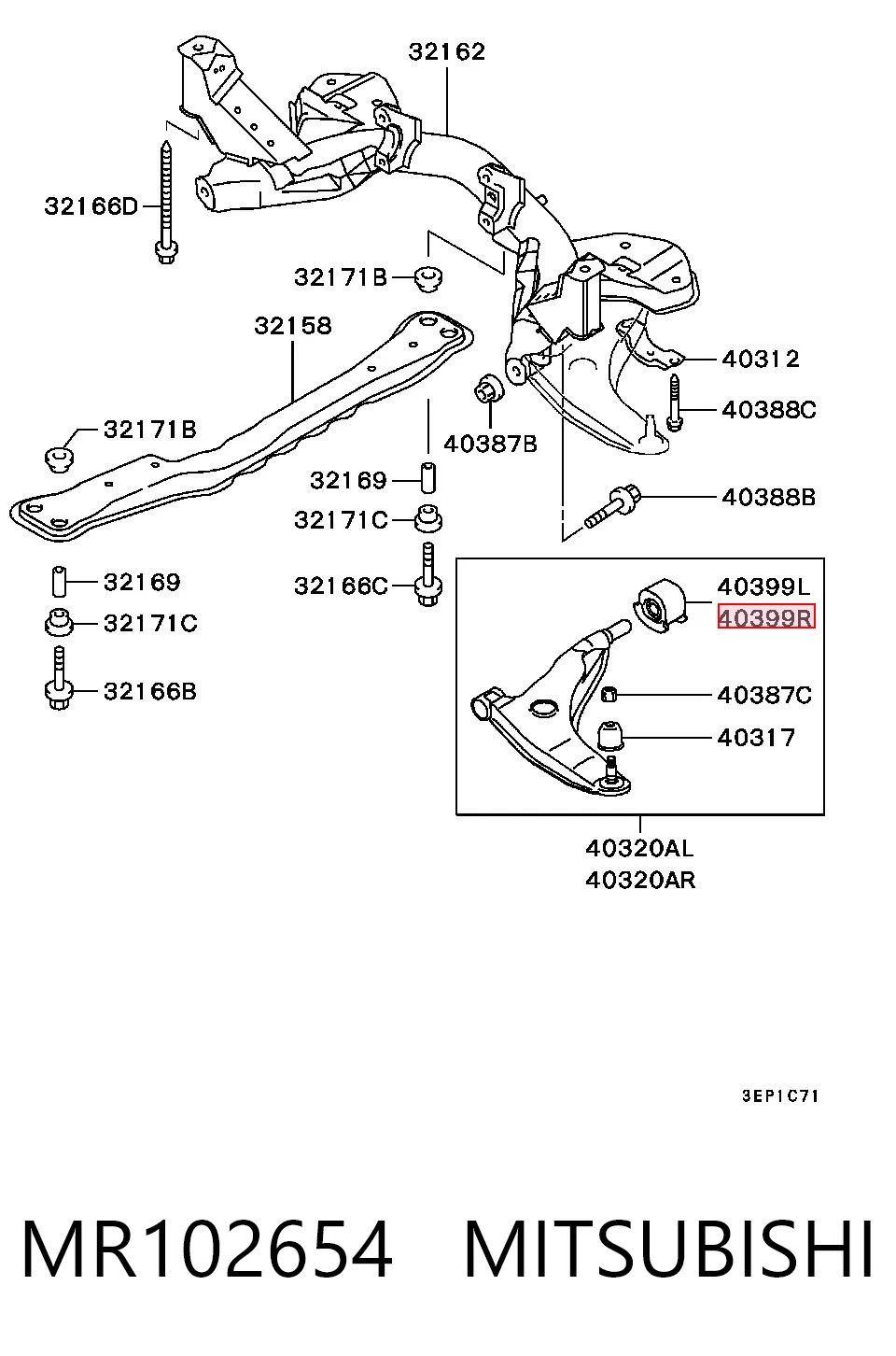 Buje delantero inferior del brazo de suspensión MR102654 MITSUBISHI