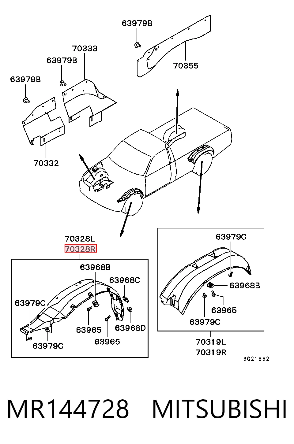 Paso de rueda delantero derecho MR144728 MITSUBISHI
