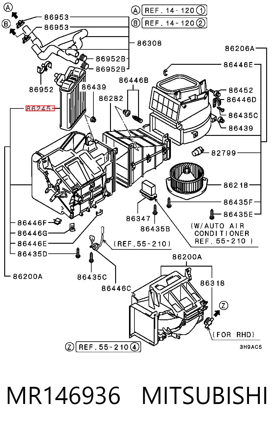 Radiador de calefacción MR146936 MITSUBISHI