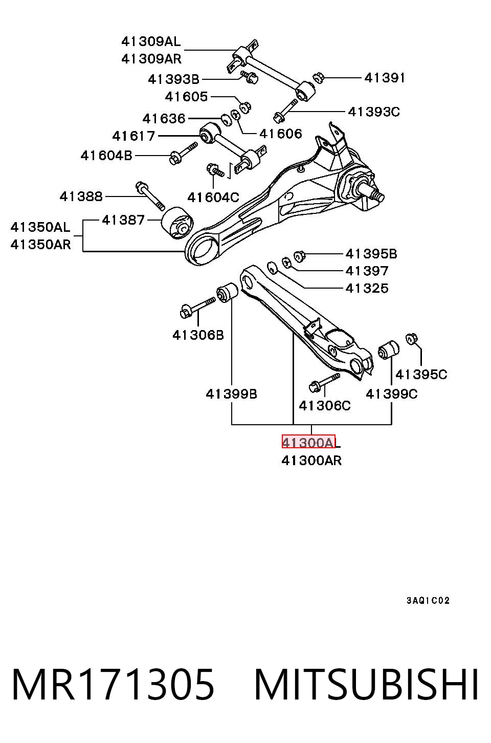 Brazo inferior izquierdo de la suspensión trasera MR171305 MITSUBISHI