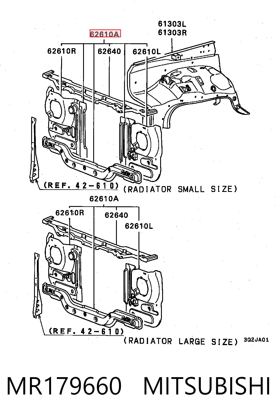 Soporte de radiador completo (panel de montaje para foco) Mitsubishi L 200  (1986-1996)