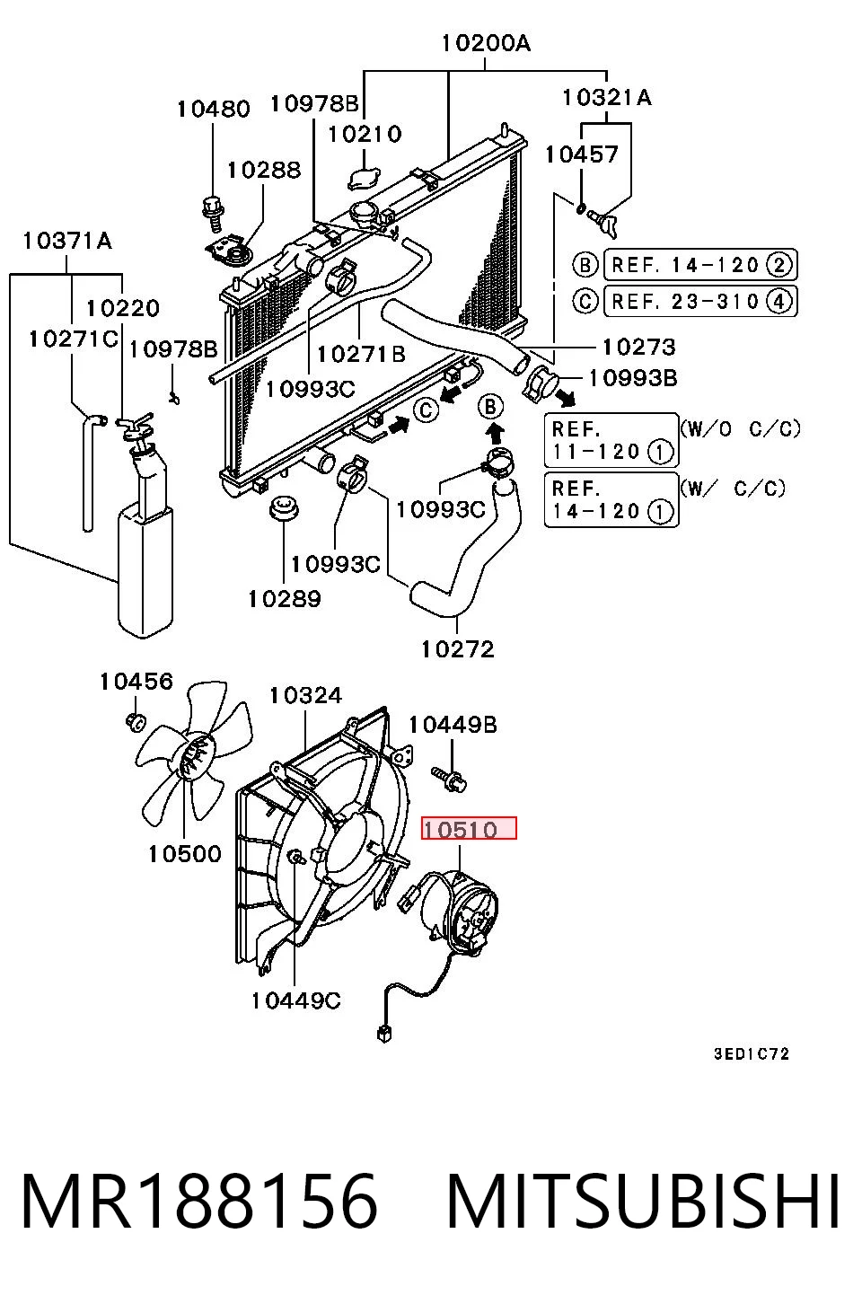 Difusor del radiador de refrigeración con motor y hélice MR188156 MITSUBISHI