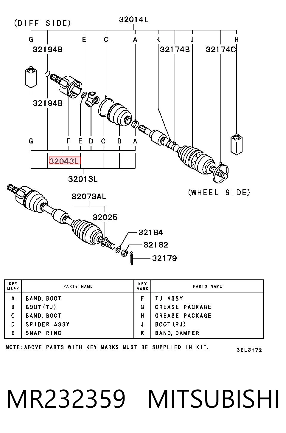 Junta homocinética exterior delantera Mitsubishi Lancer VI sedán (CJ, CP) (1995 - 2003) precio, desde 32,88 EUR
