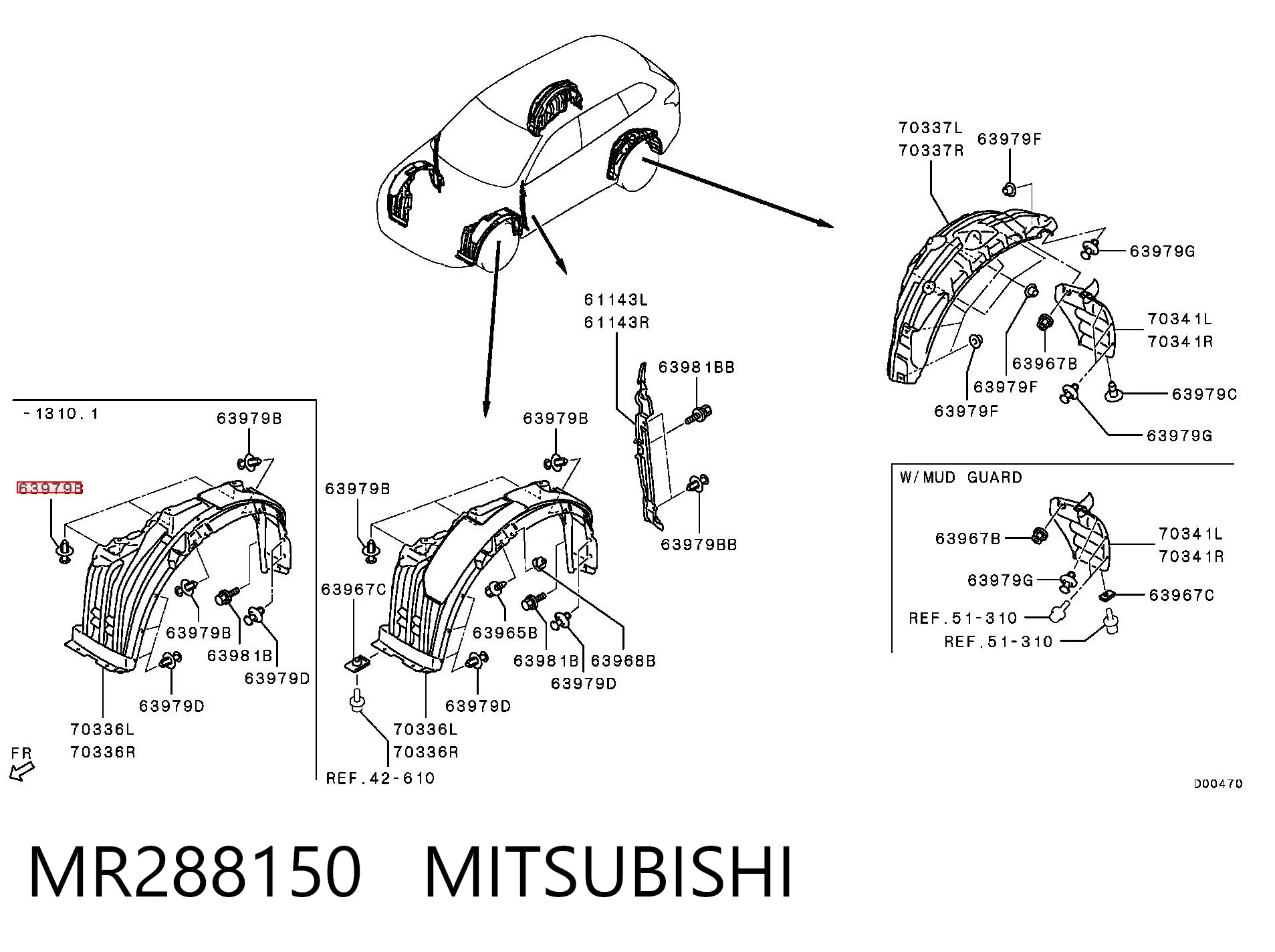 MR288150 Mitsubishi Clip de fijación de parachoques trasero