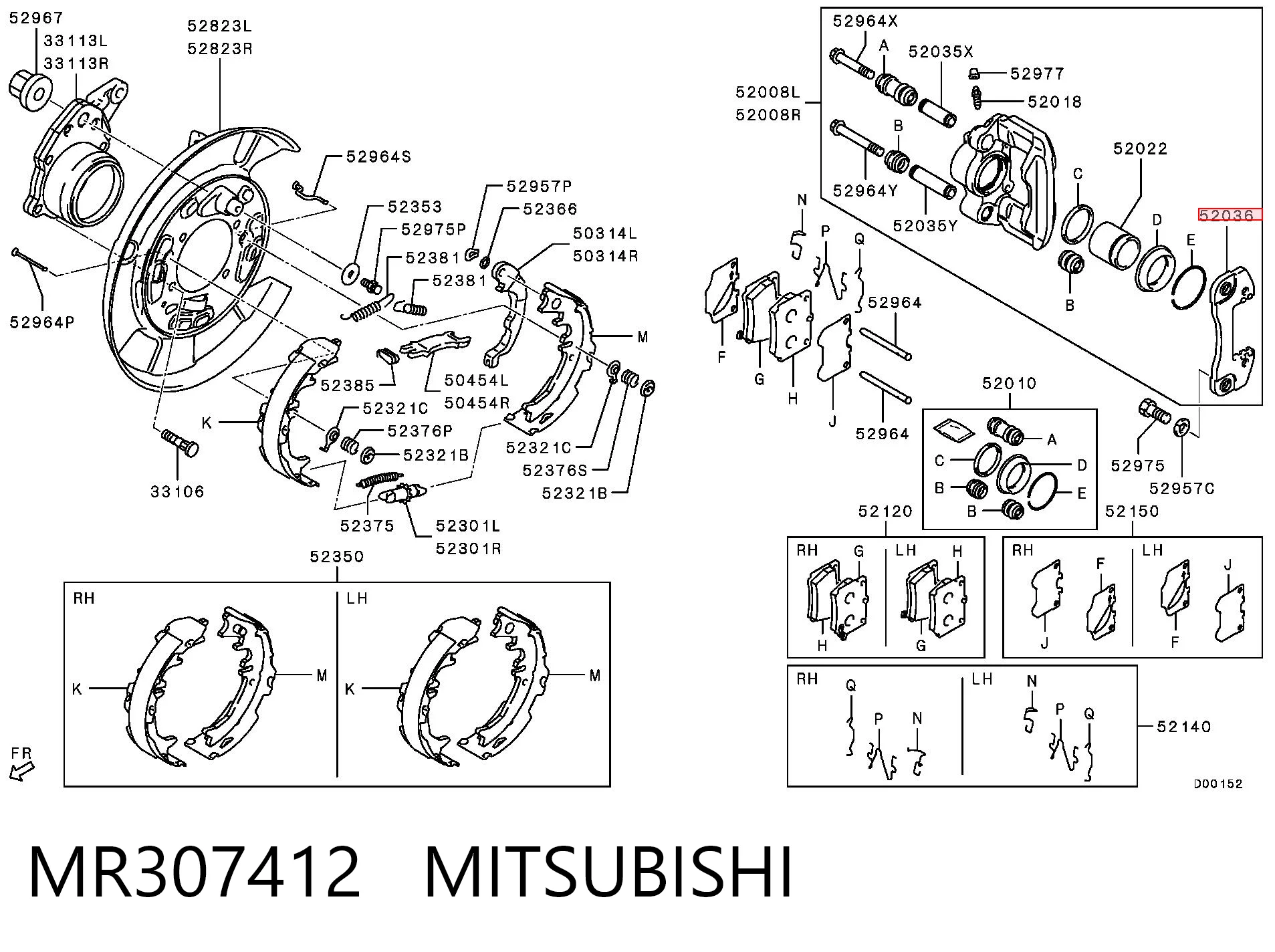 MR307412 Mitsubishi Soporte de la pinza de freno trasera