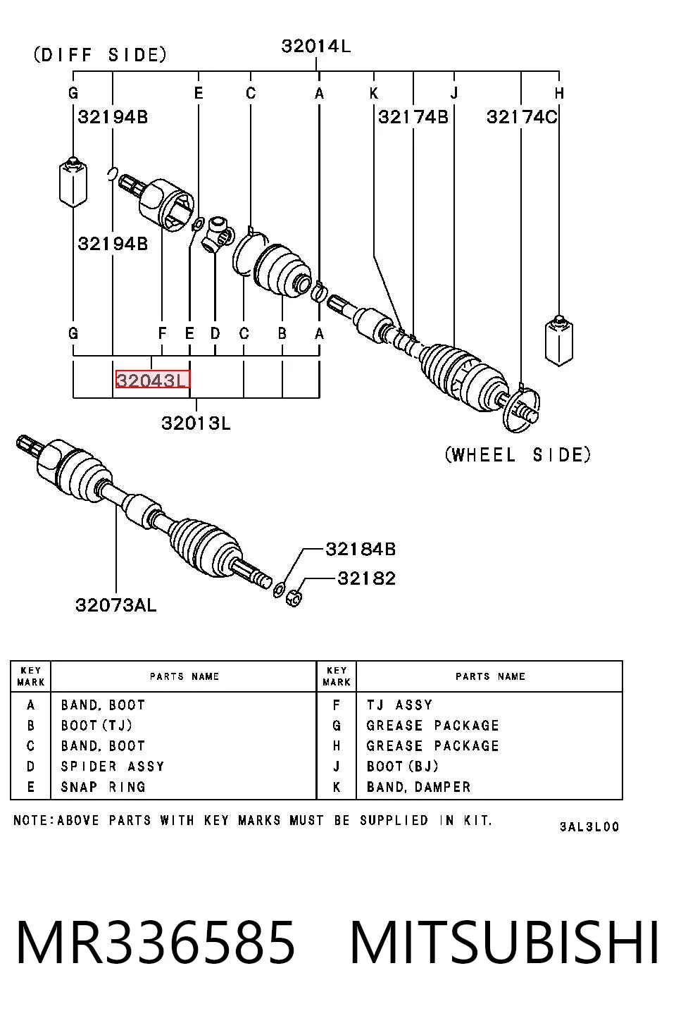 Junta homocinética interna delantera MR336585 MITSUBISHI