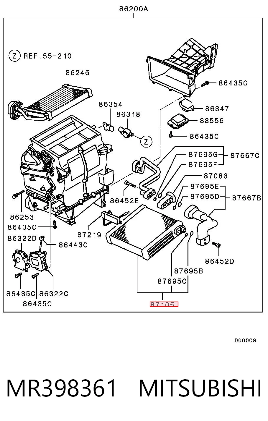 MR398361 Mitsubishi Evaporador, aire acondicionado