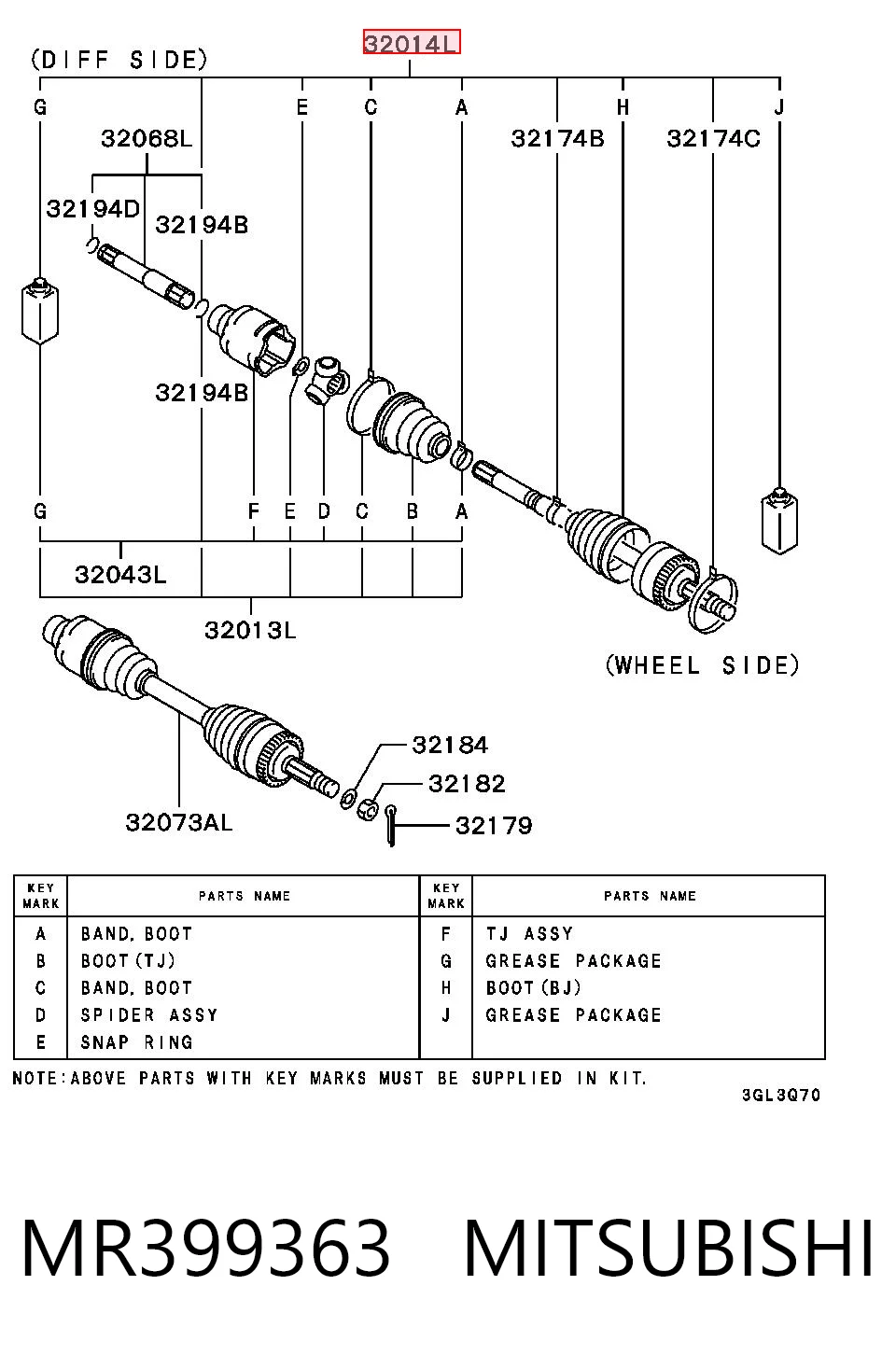Fuelle semieje delantero exterior Mitsubishi Lancer IX