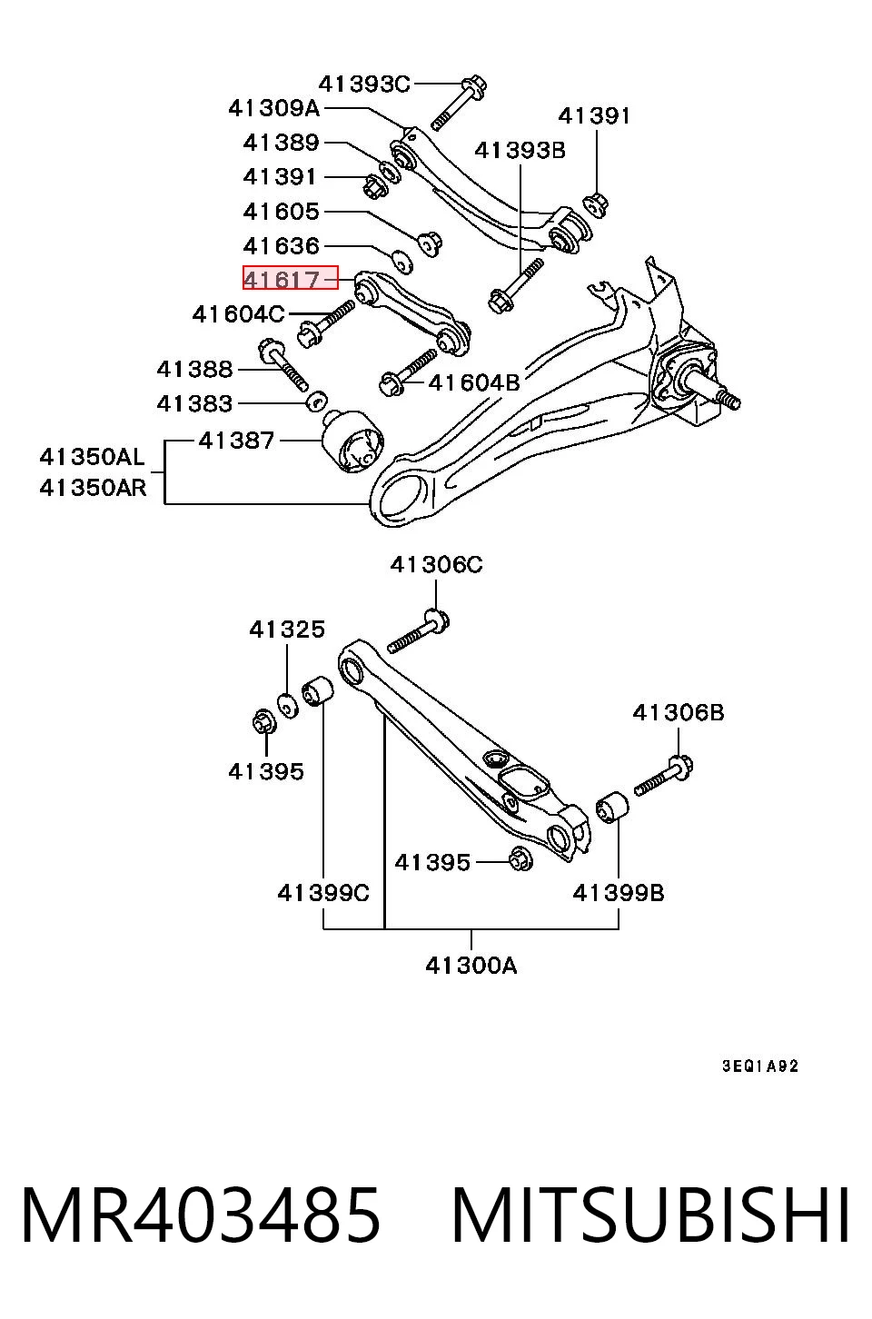 MR403485 Mitsubishi Barra transversal, suspensión de ruedas, eje trasero