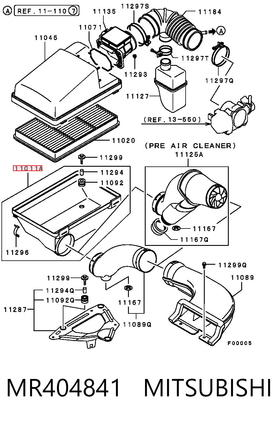 MR404841 Mitsubishi Caja del filtro de aire, parte inferior