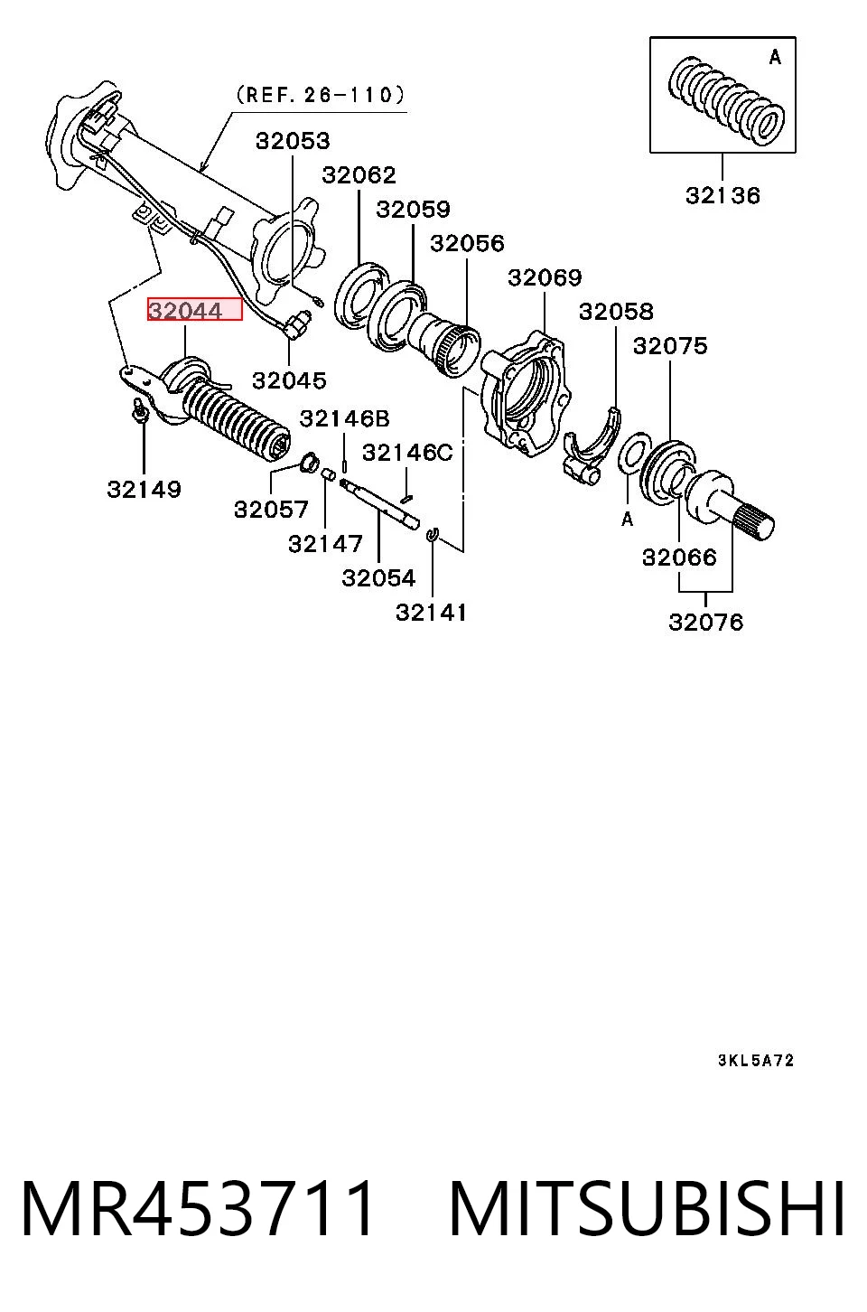 MR453711 Mitsubishi Accionamiento del bloqueo del diferencial delantero