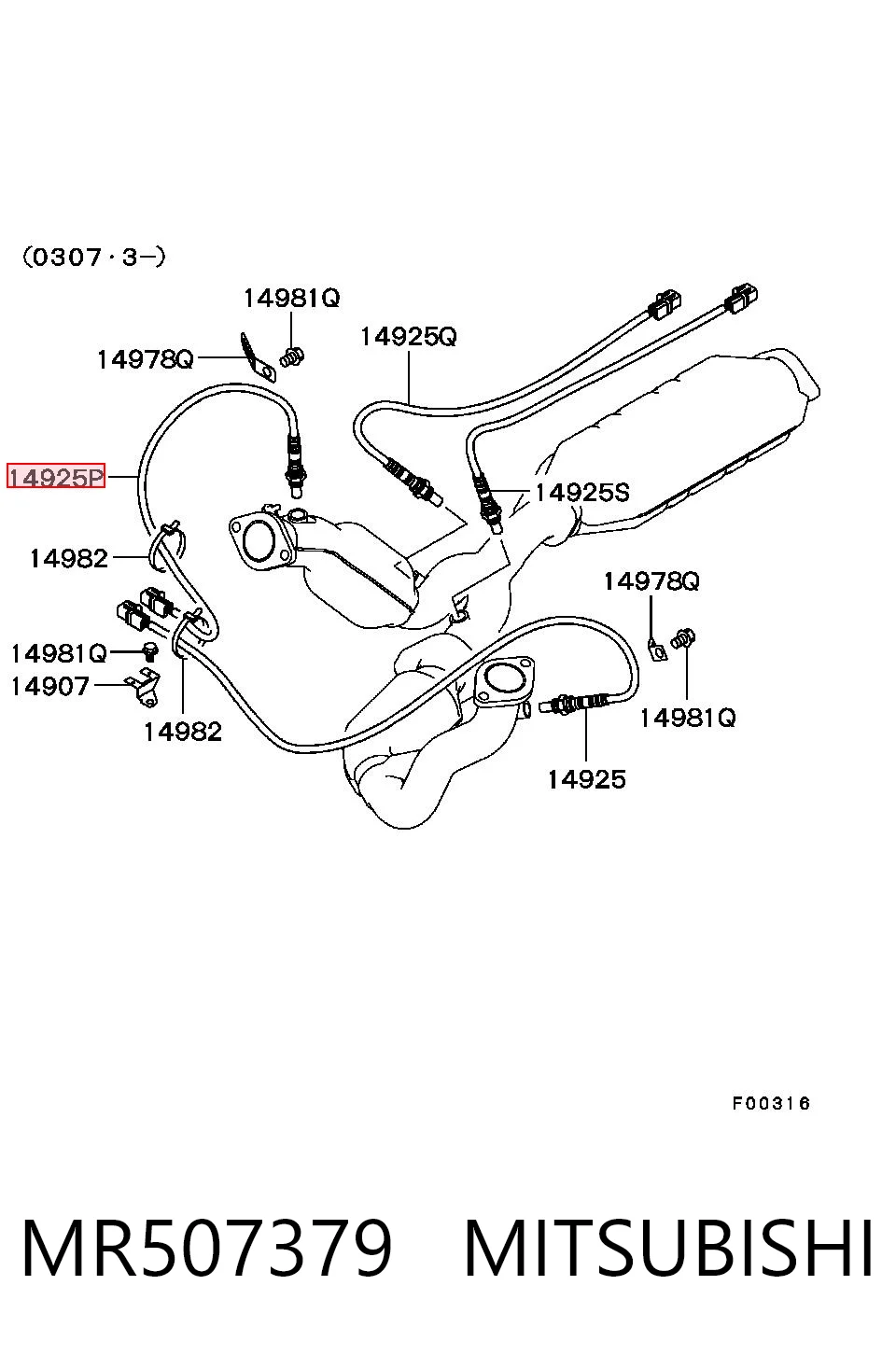MR507379 Mitsubishi Sonda lambda, sensor de oxígeno antes del catalizador derecho