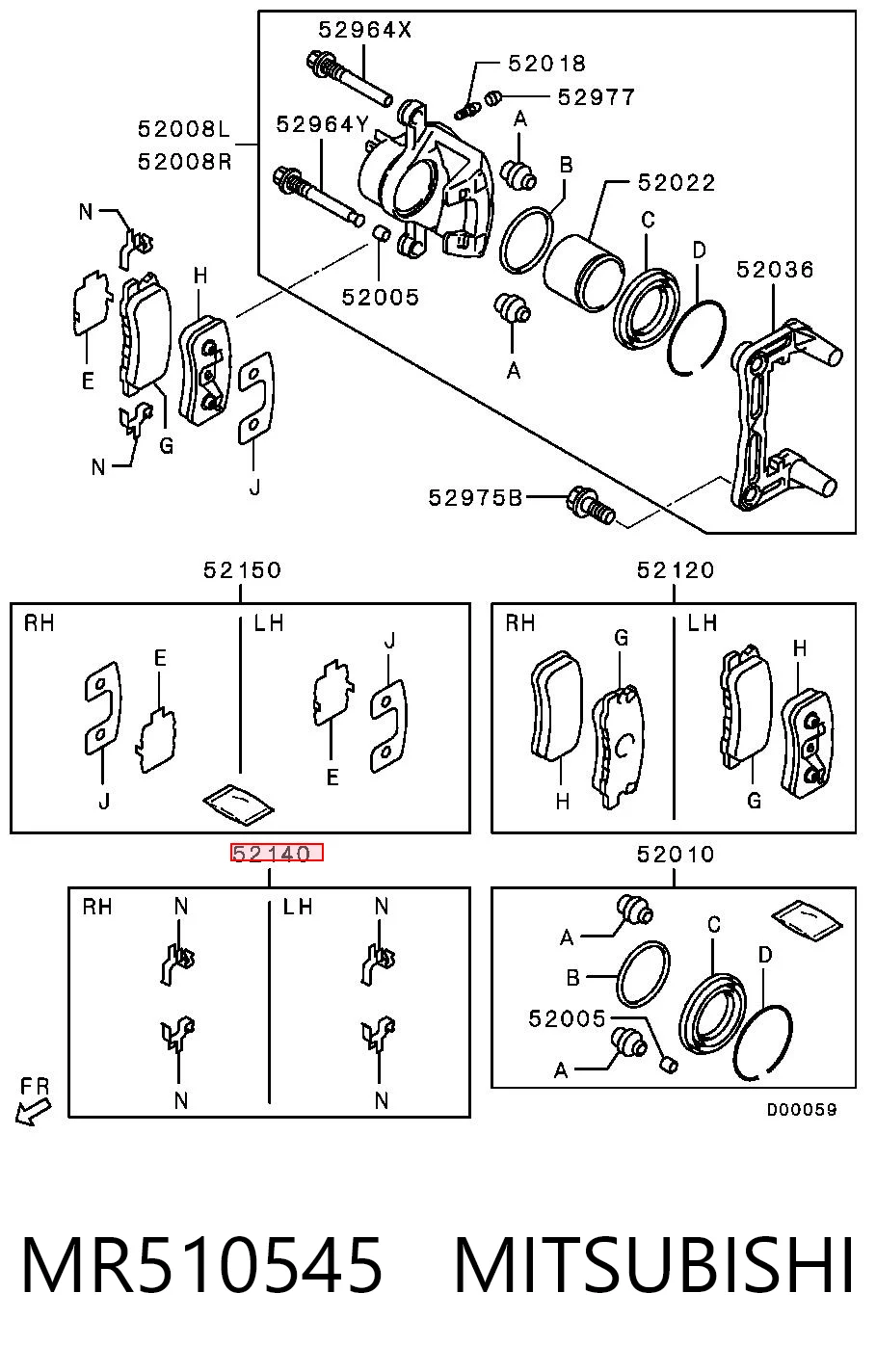 Juego de resortes de sujeción de pastillas de freno traseras MR510545 MITSUBISHI