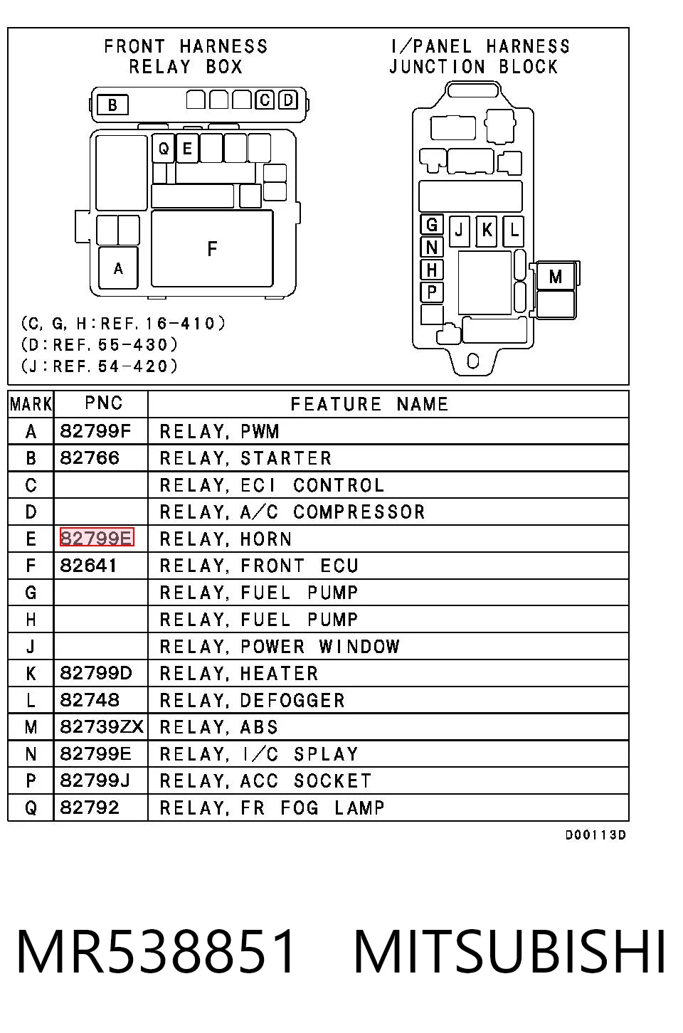 MR538851 Mitsubishi Caja de fusibles trasera interior