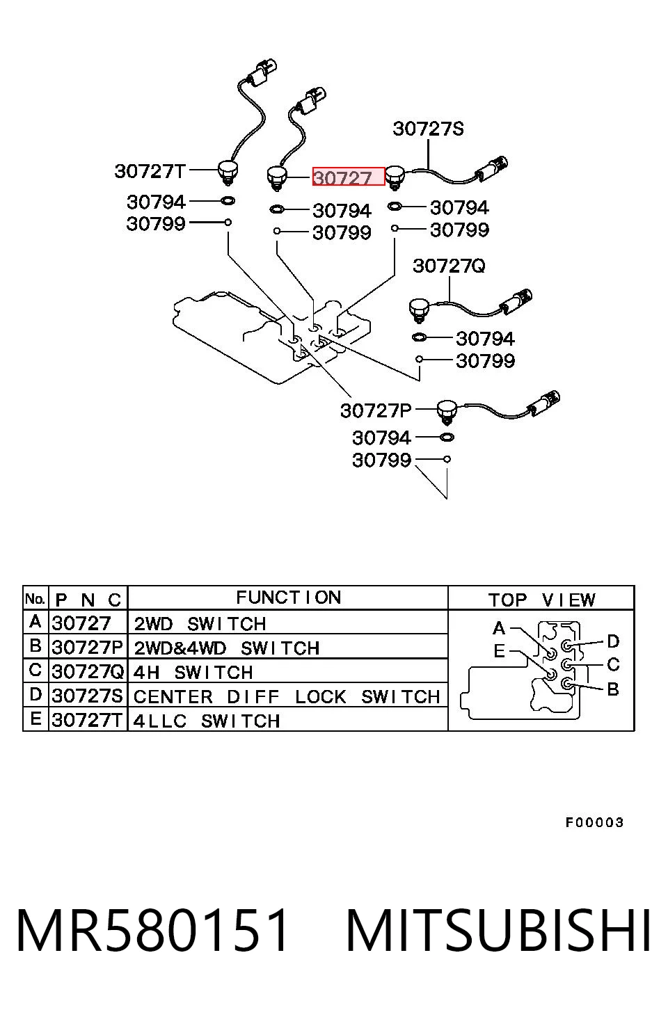 MR580151 Mitsubishi Sensor del indicador de la luz de la caja de transferencia 2WD