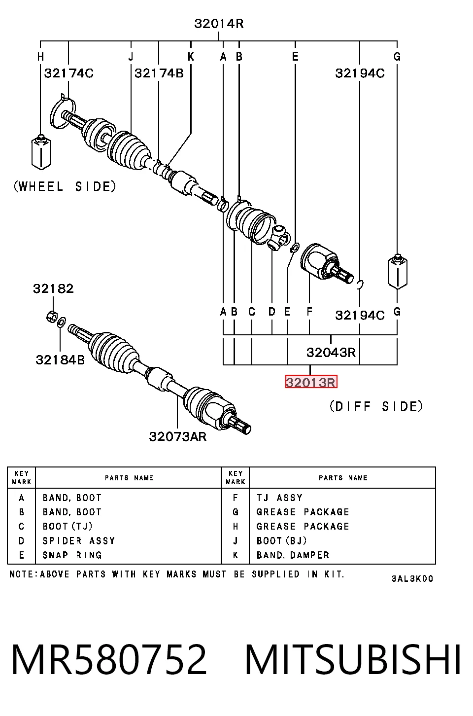 Fuelle de semieje delantero interior para Mitsubishi Galant E5A, E7A, E8A
