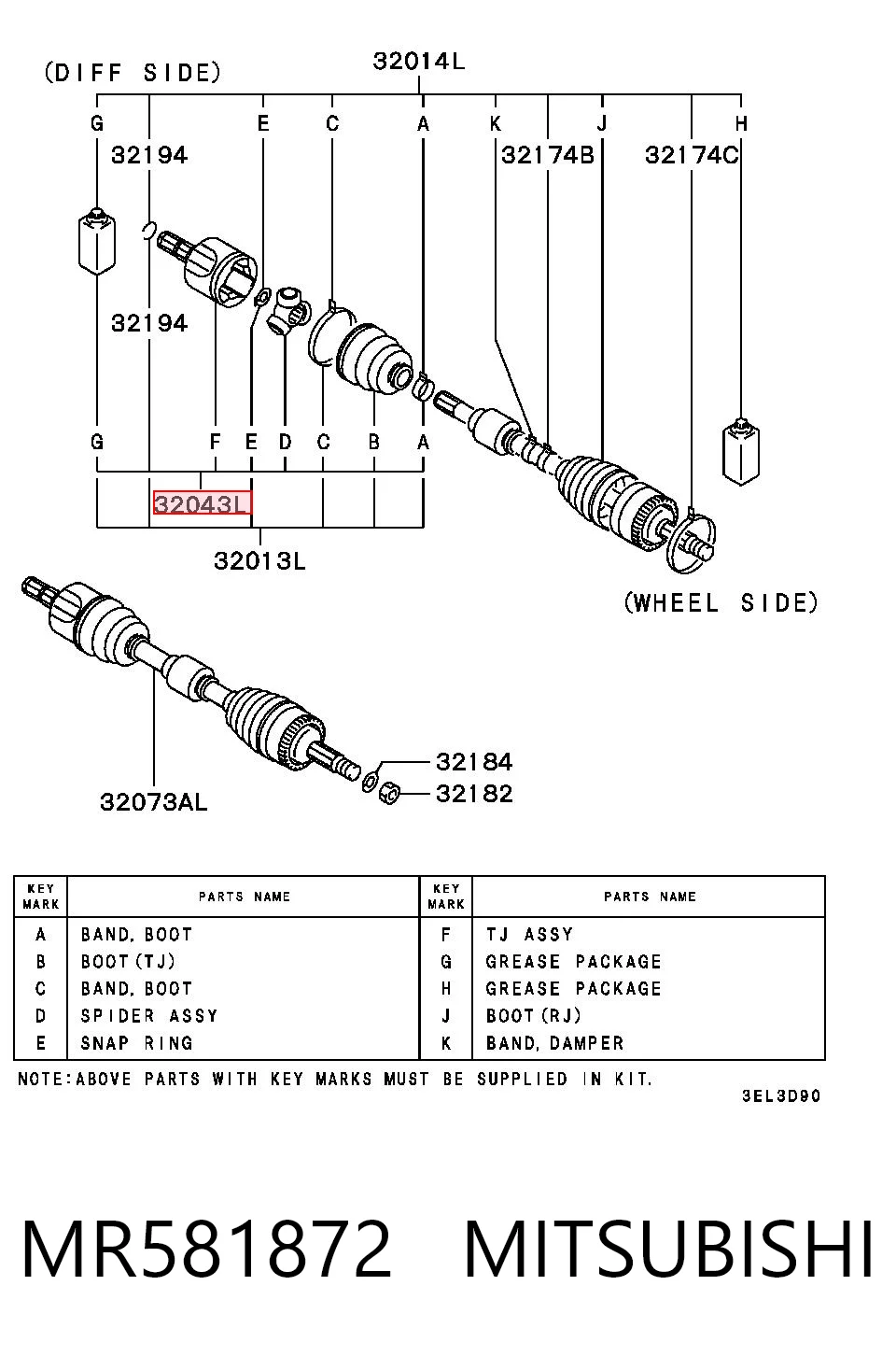 Junta homocinética interna delantera izquierda MR581872 MITSUBISHI