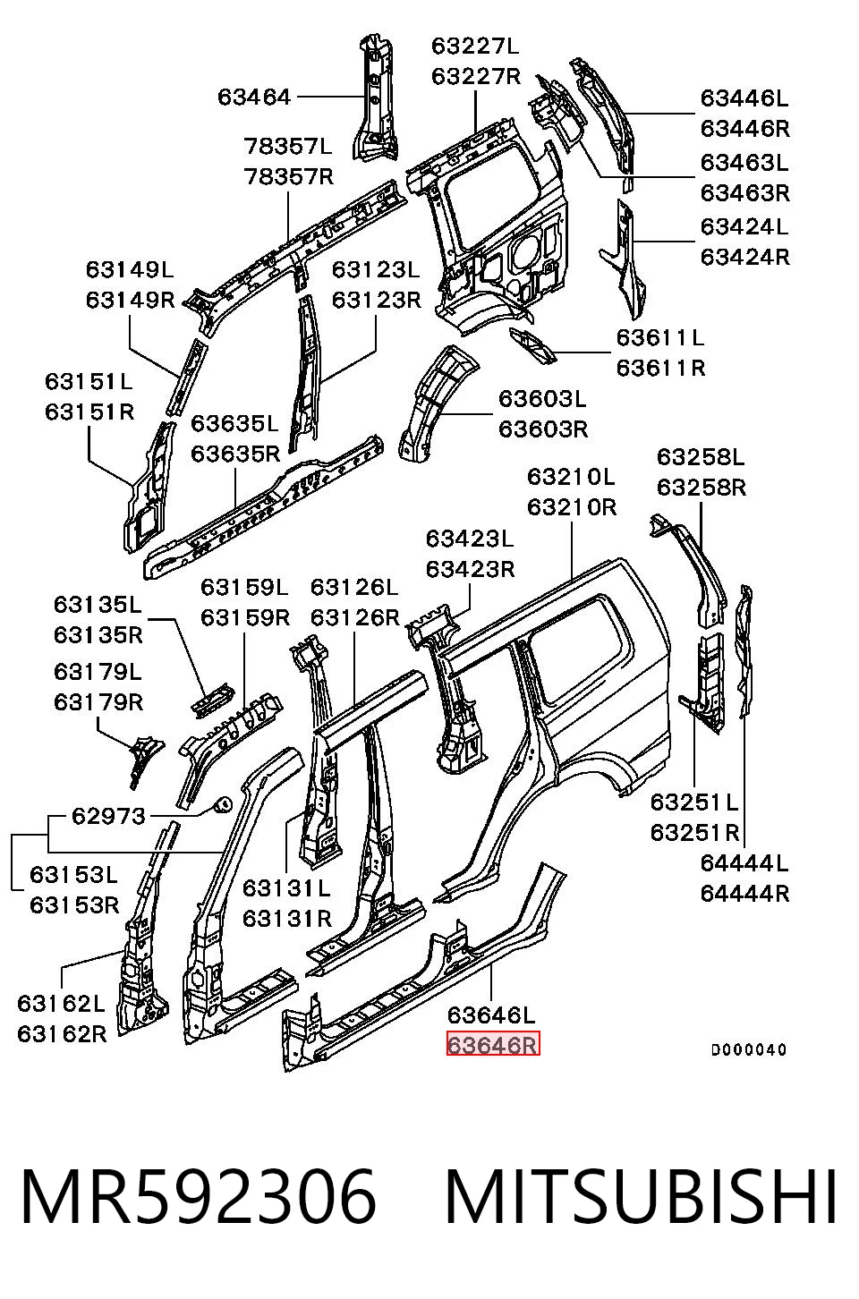Umbral de puerta, derecha para Mitsubishi Pajero V70