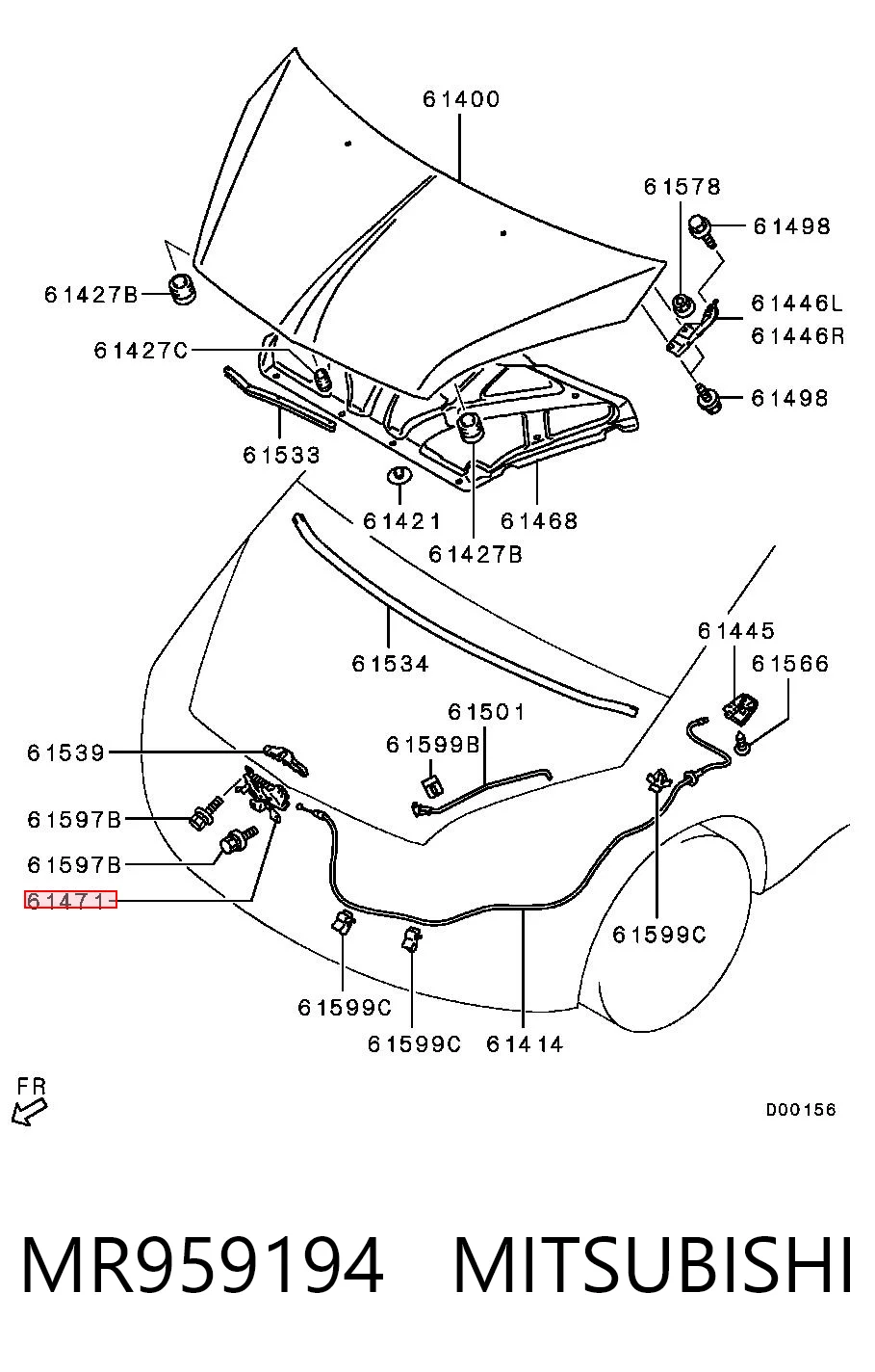 Cerradura de Capot para Mitsubishi Colt VI Z3A