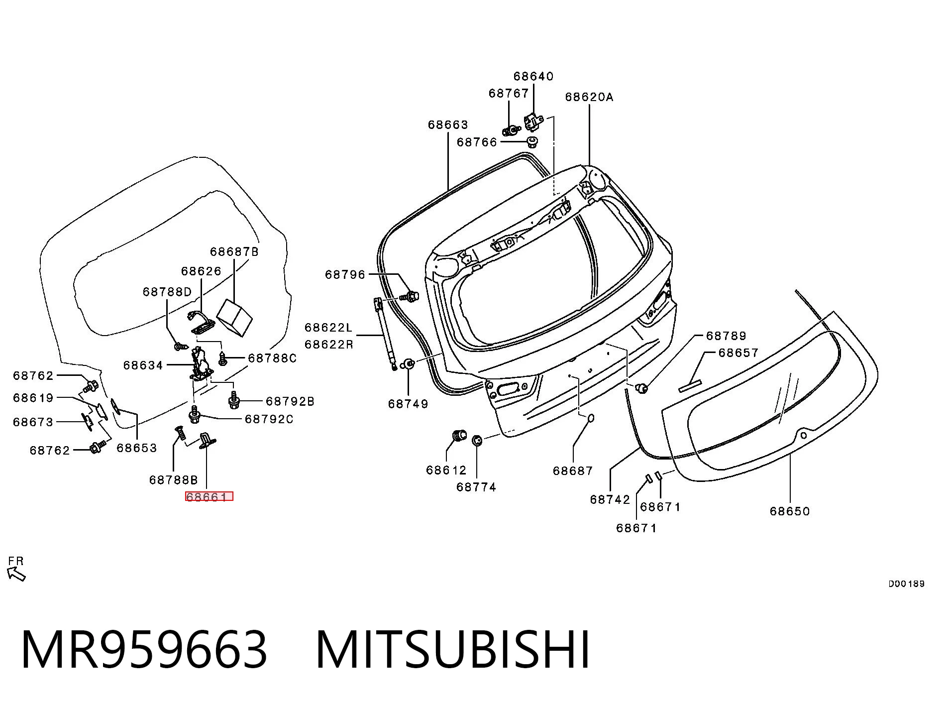 Bisagra de la tapa del maletero MR959663 MITSUBISHI