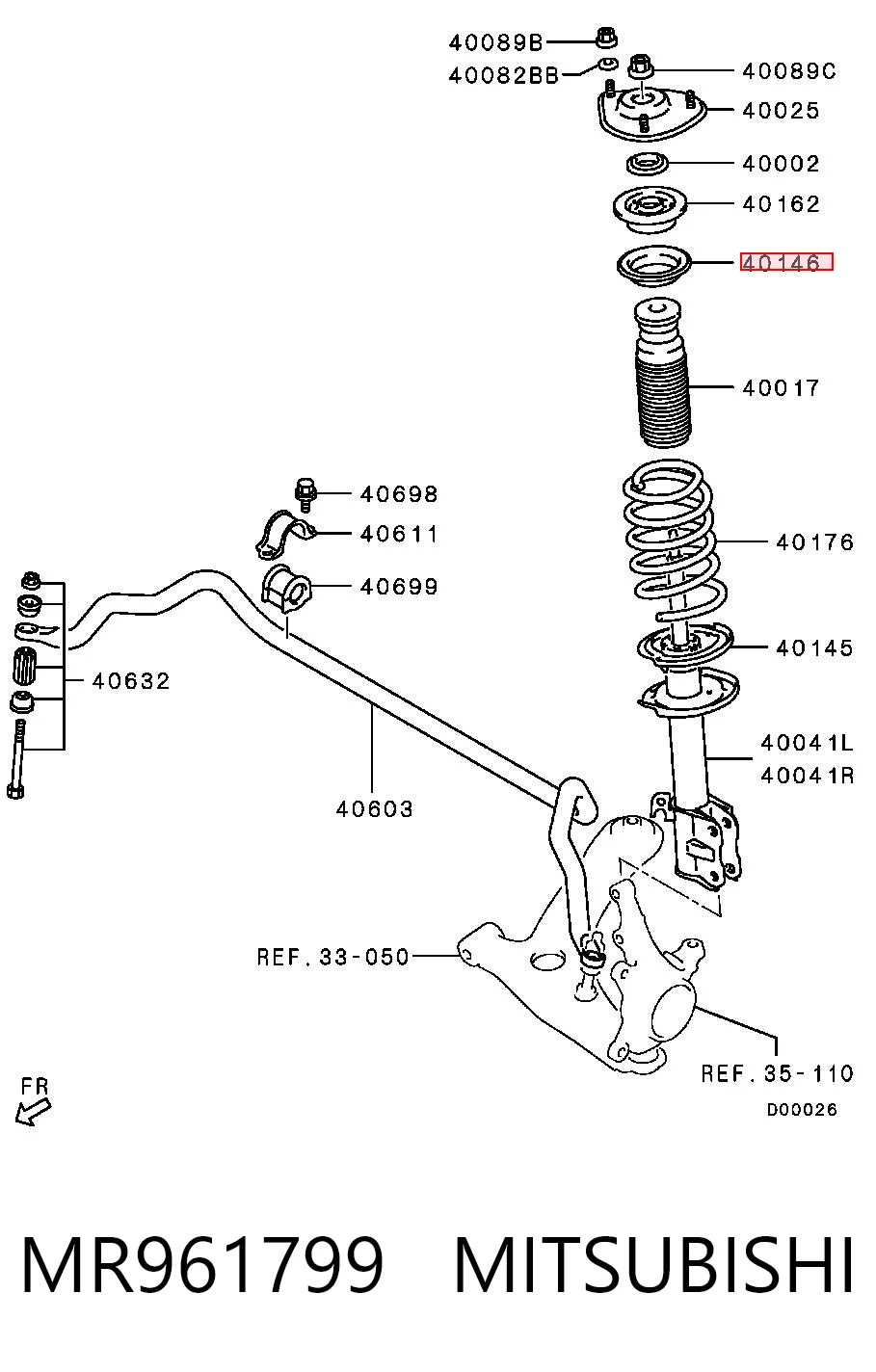 MR961799 Mitsubishi Aislador de resorte delantero superior