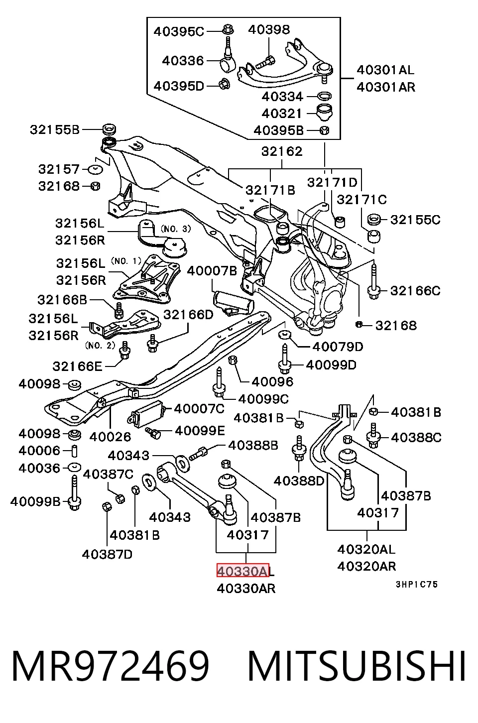 Brazo inferior izquierdo de la suspensión delantera MR972469 MITSUBISHI