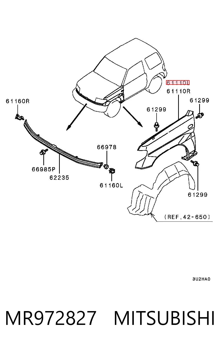 Comprar Aleta delantera izquierda Mitsubishi Pajero  H60, H70 a bajo precio