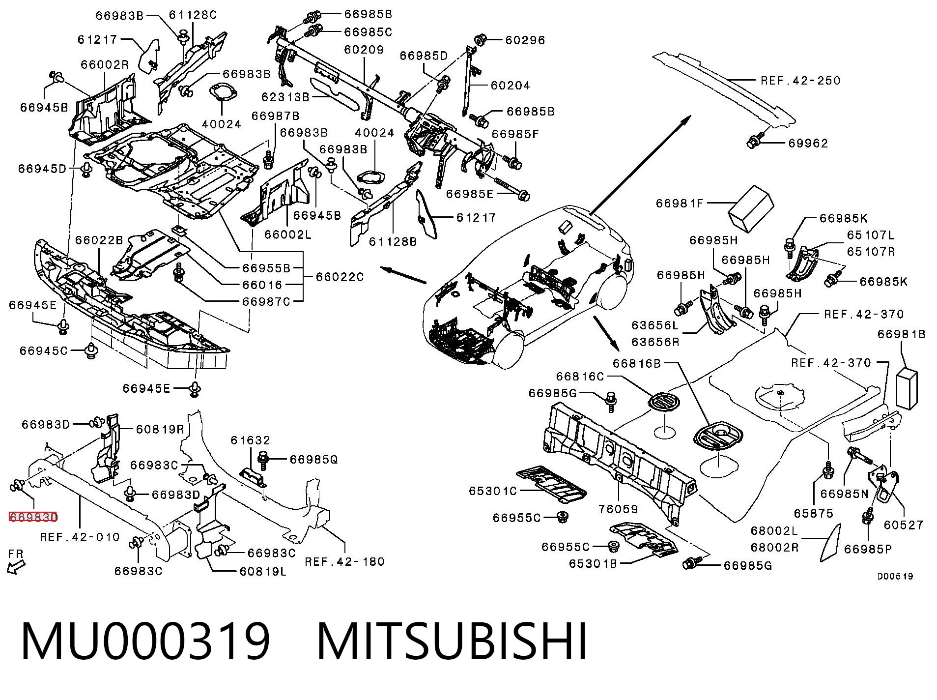 MU000319 Mitsubishi Clip de fijación del guardabarros delantero