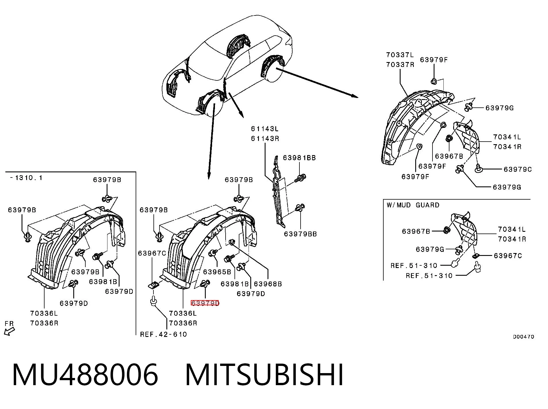 MU488006 Mitsubishi Clip de fijación de parachoques trasero
