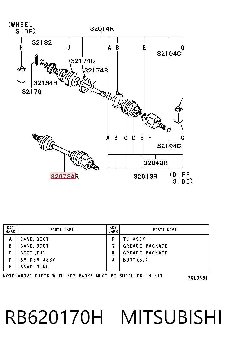 Junta homocinética exterior delantera para Mitsubishi Eclipse I (D22A, D27A)
