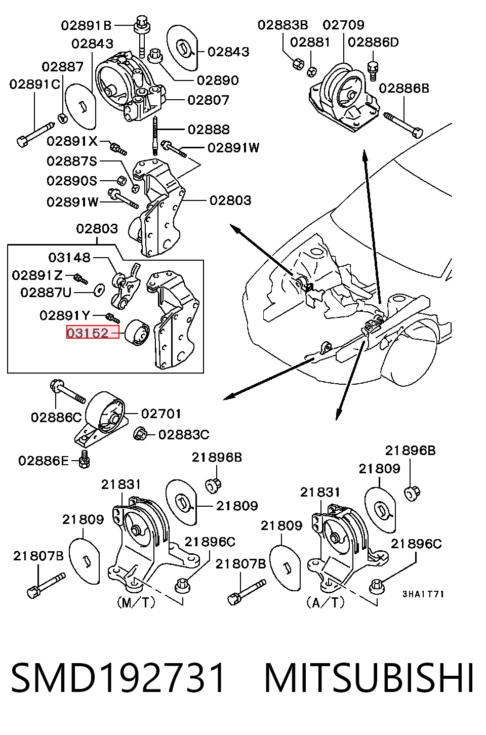 Rodillo tensor auxiliar de correa de distribución SMD192731 MITSUBISHI