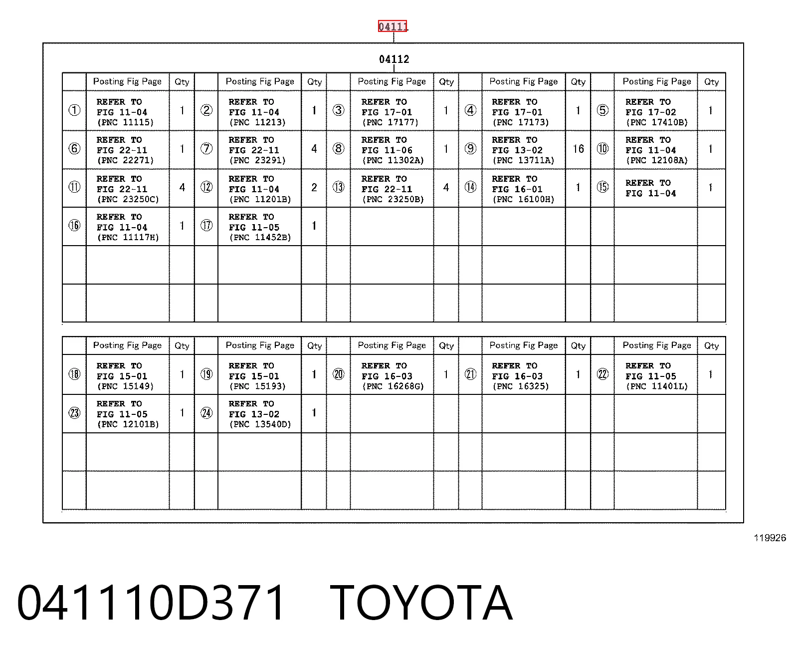 041110D371 Toyota
