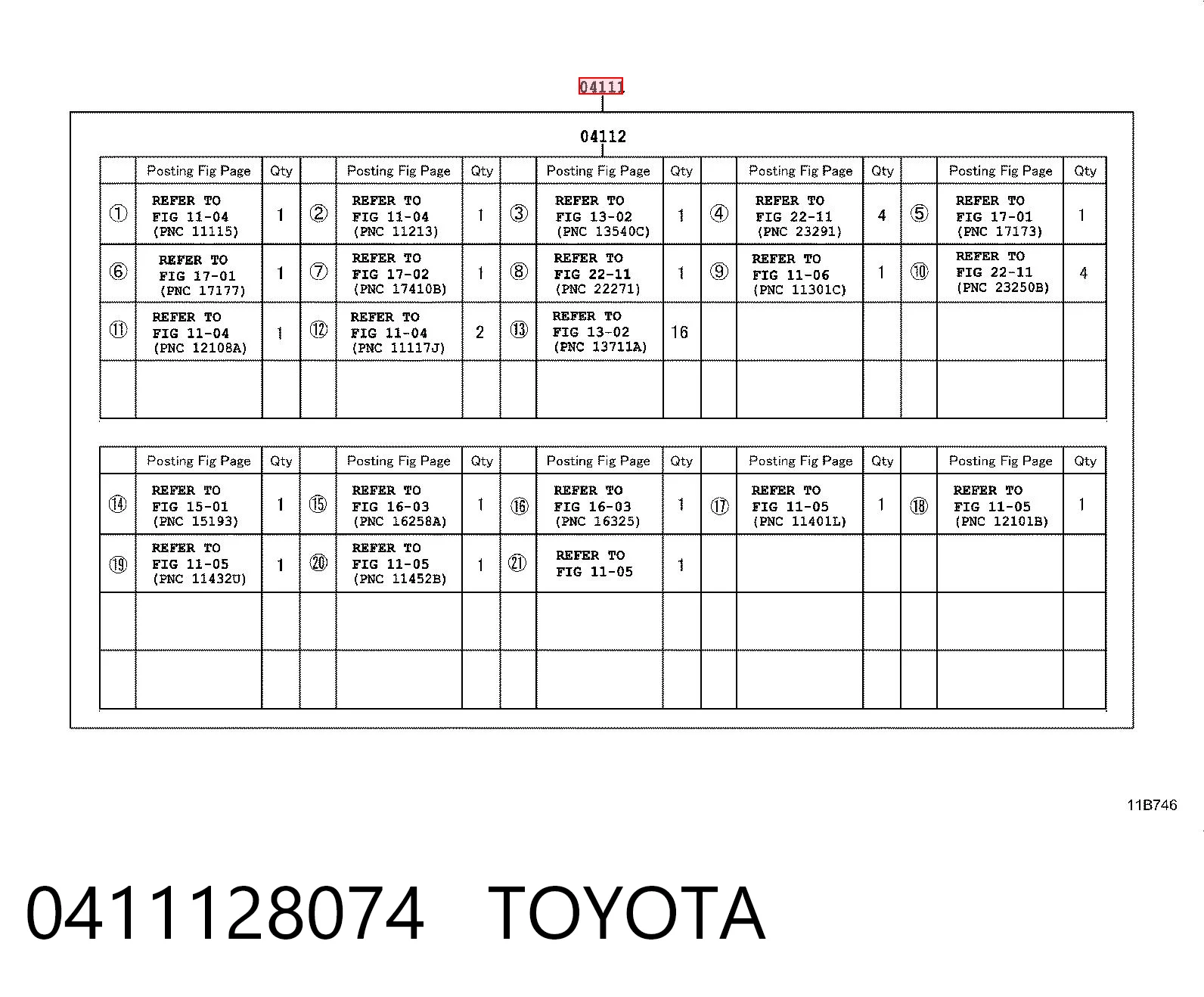 0411128074 Toyota Juego juntas motor