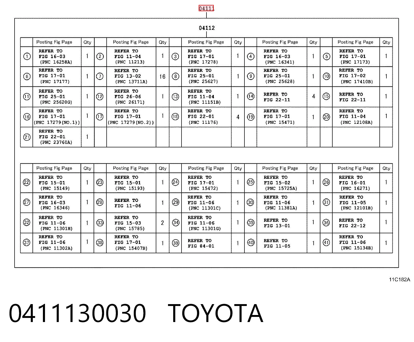 0411130030 Toyota Juego juntas motor