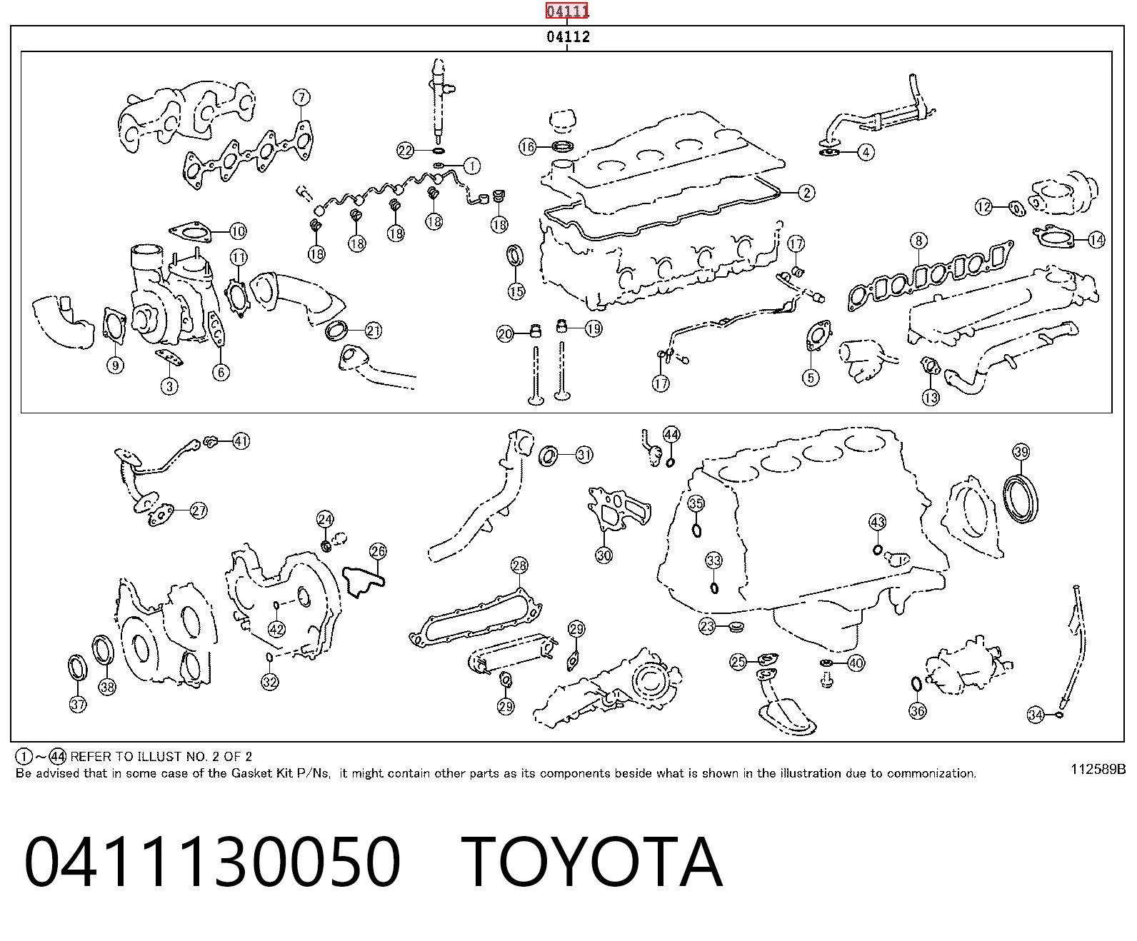 0411130050 Toyota Juego juntas motor