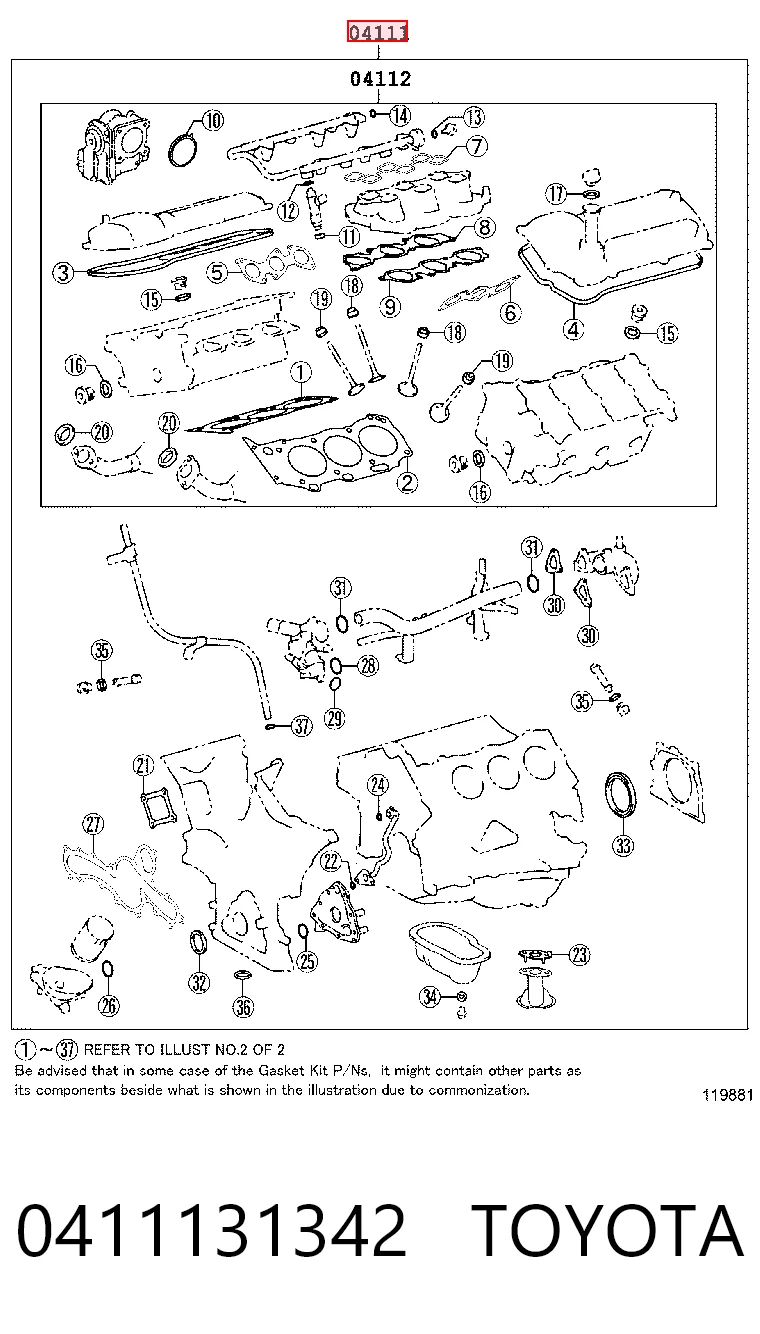 0411131342 Toyota Juego juntas motor