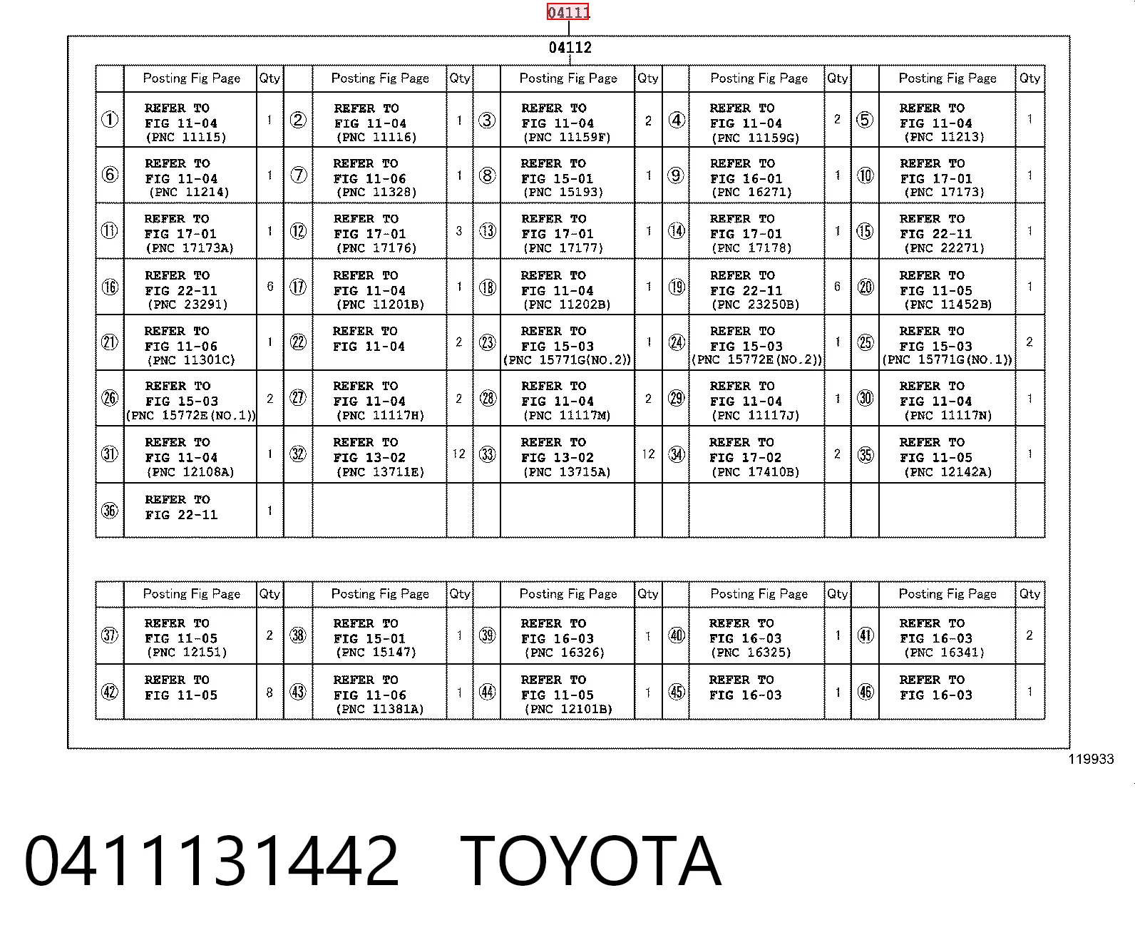 0411131442 Toyota Juego juntas motor