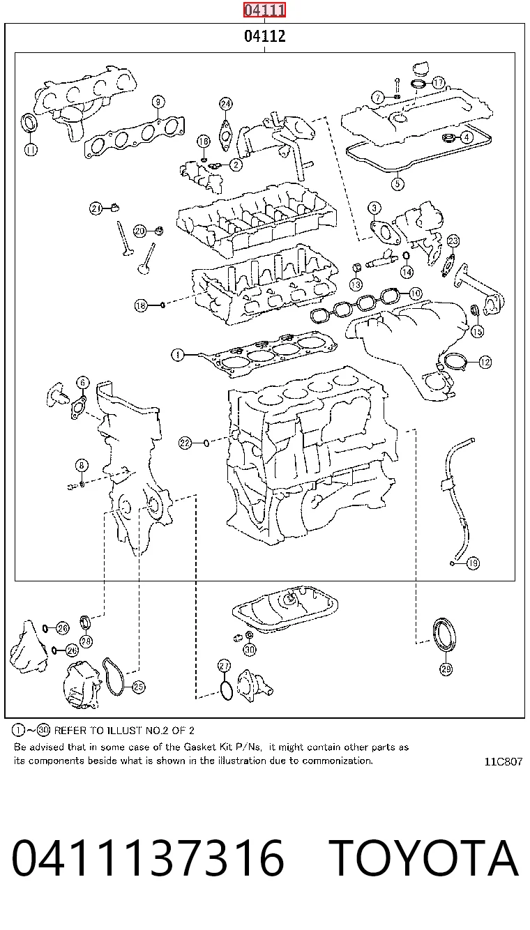 0411137316 Toyota Juego juntas motor