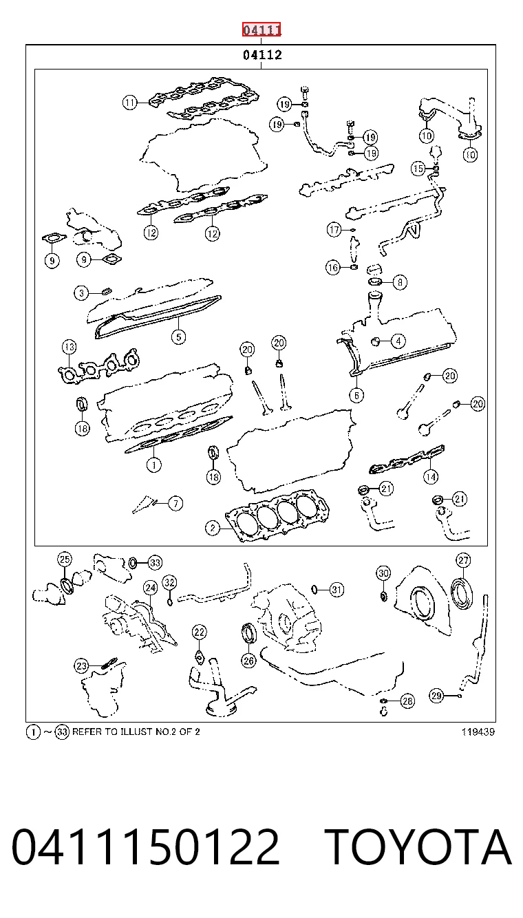 0411150122 Toyota Juego juntas motor