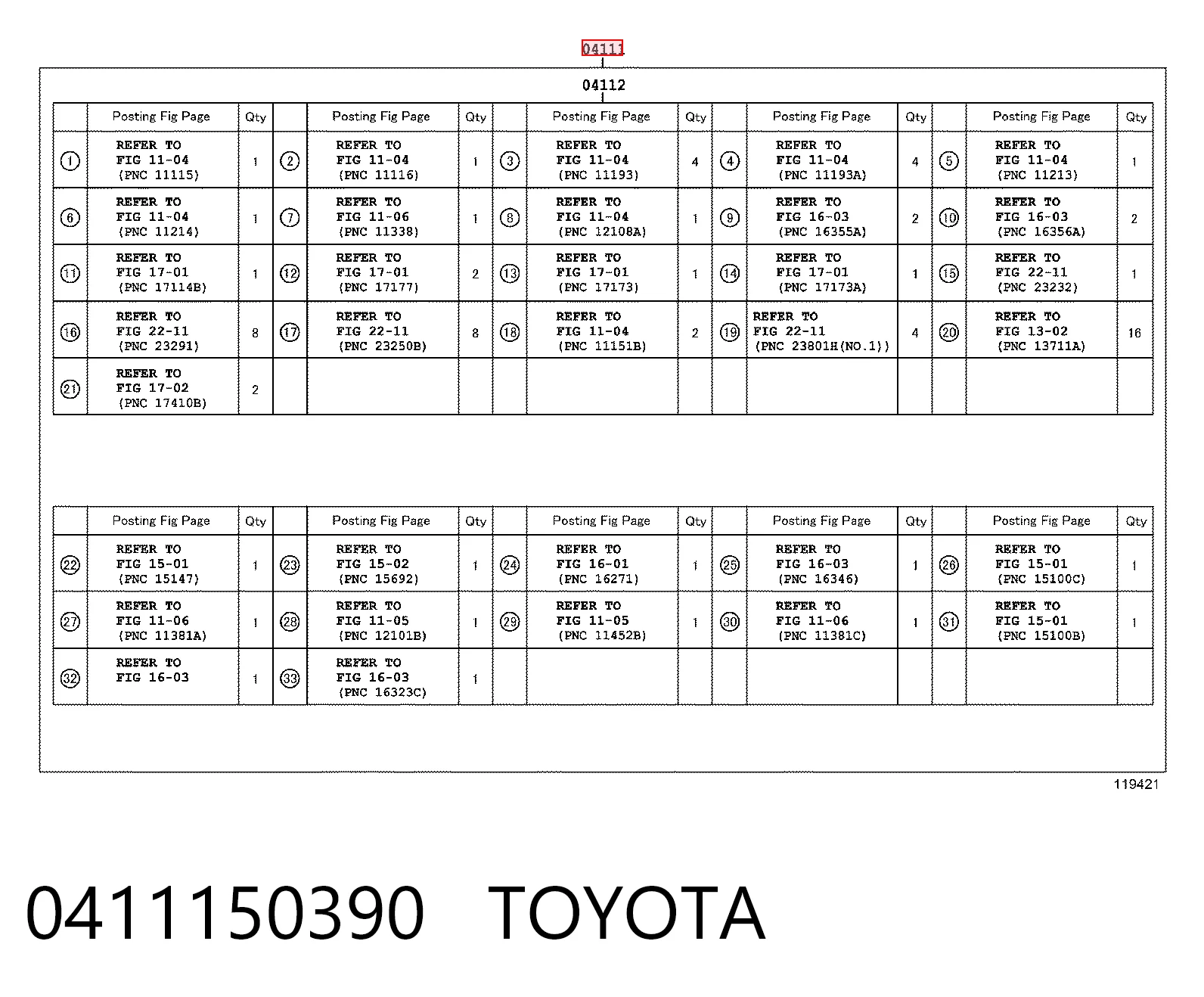 0411150390 Toyota