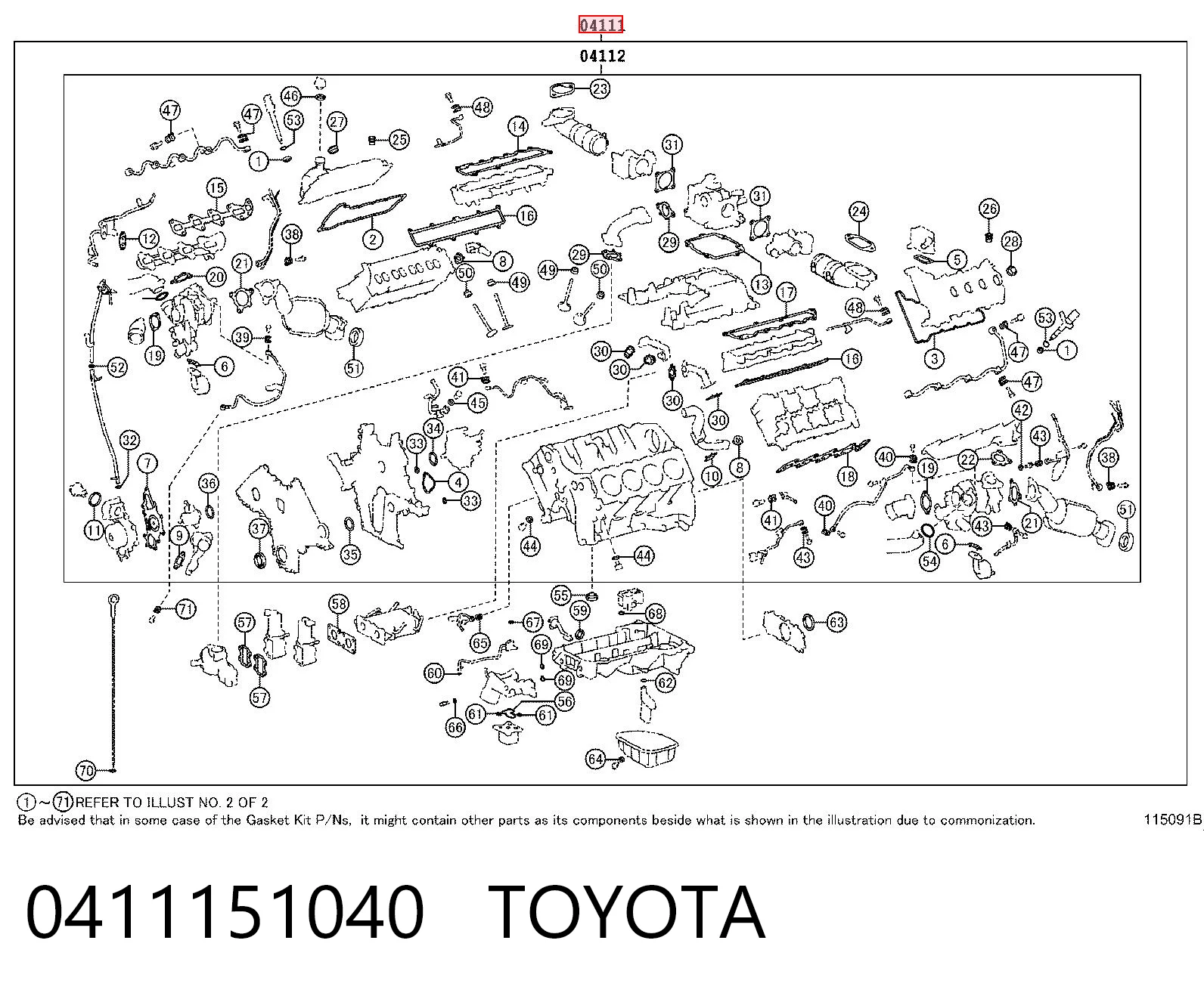 0411151040 Toyota Juego juntas motor